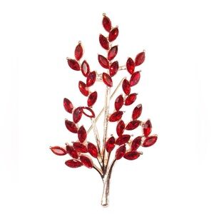 Red crystal tree pin brooch with sparkling marquise crystals in gold finish New
